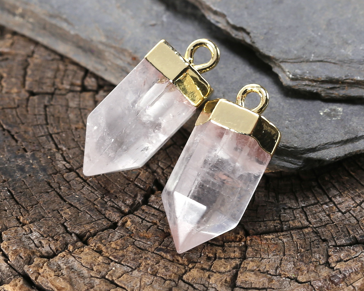 Rock Crystal Quartz Point w/ Gold Finish 8x16mm