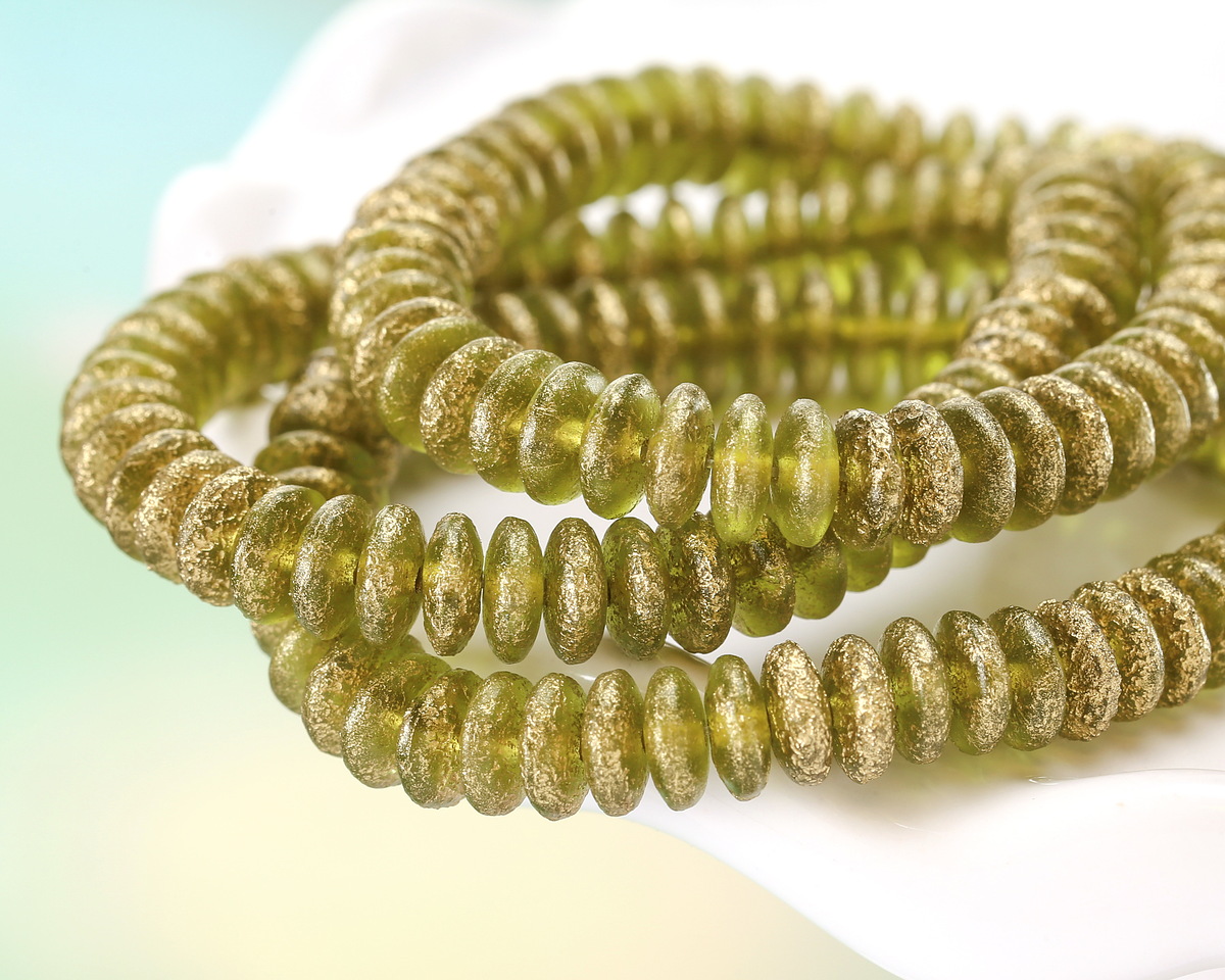 Czech Glass Textured Peridot w/ Gold Spacer 2x6mm