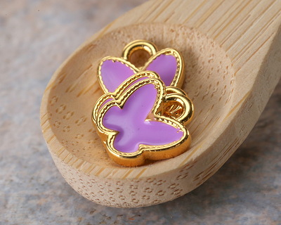 24K Gold (plated) Lilac Enamel Butterfly Focal 9x9.5mm