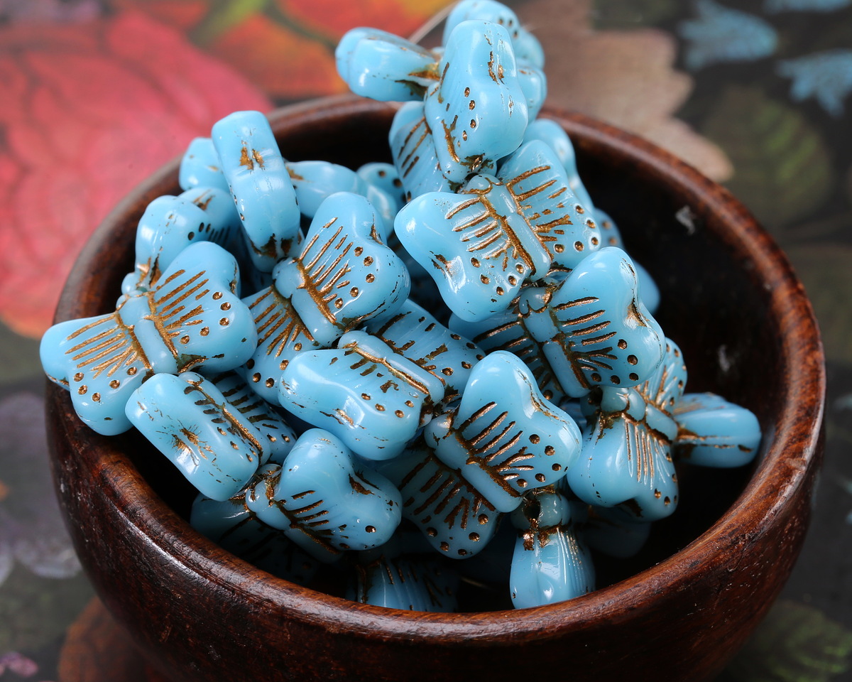 Czech Glass Bronzed Blue Turquoise Butterfly 16x11mm