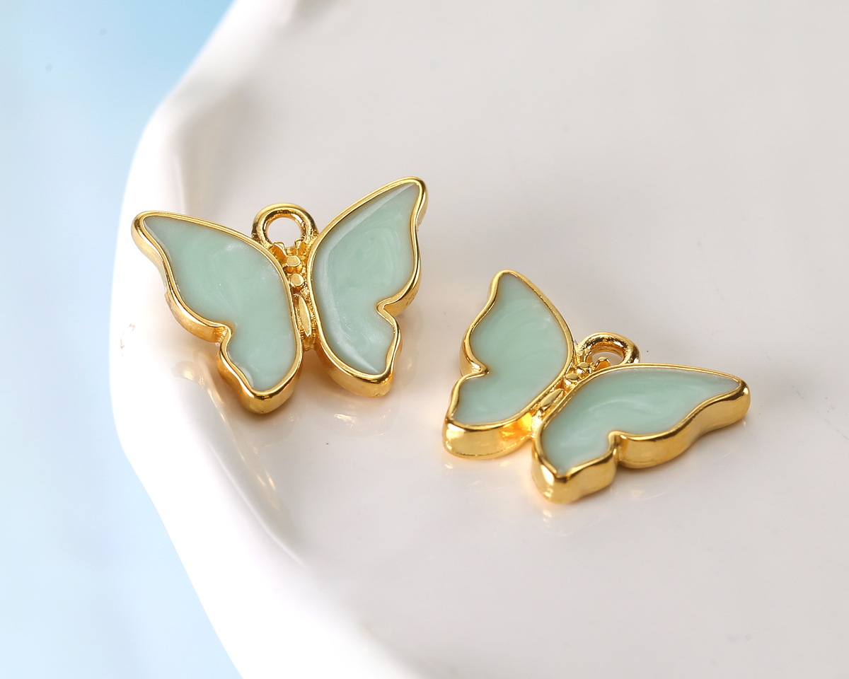 24K Gold (Plated) Mint Green Pearl Enamel Butterfly Focal 18x15mm