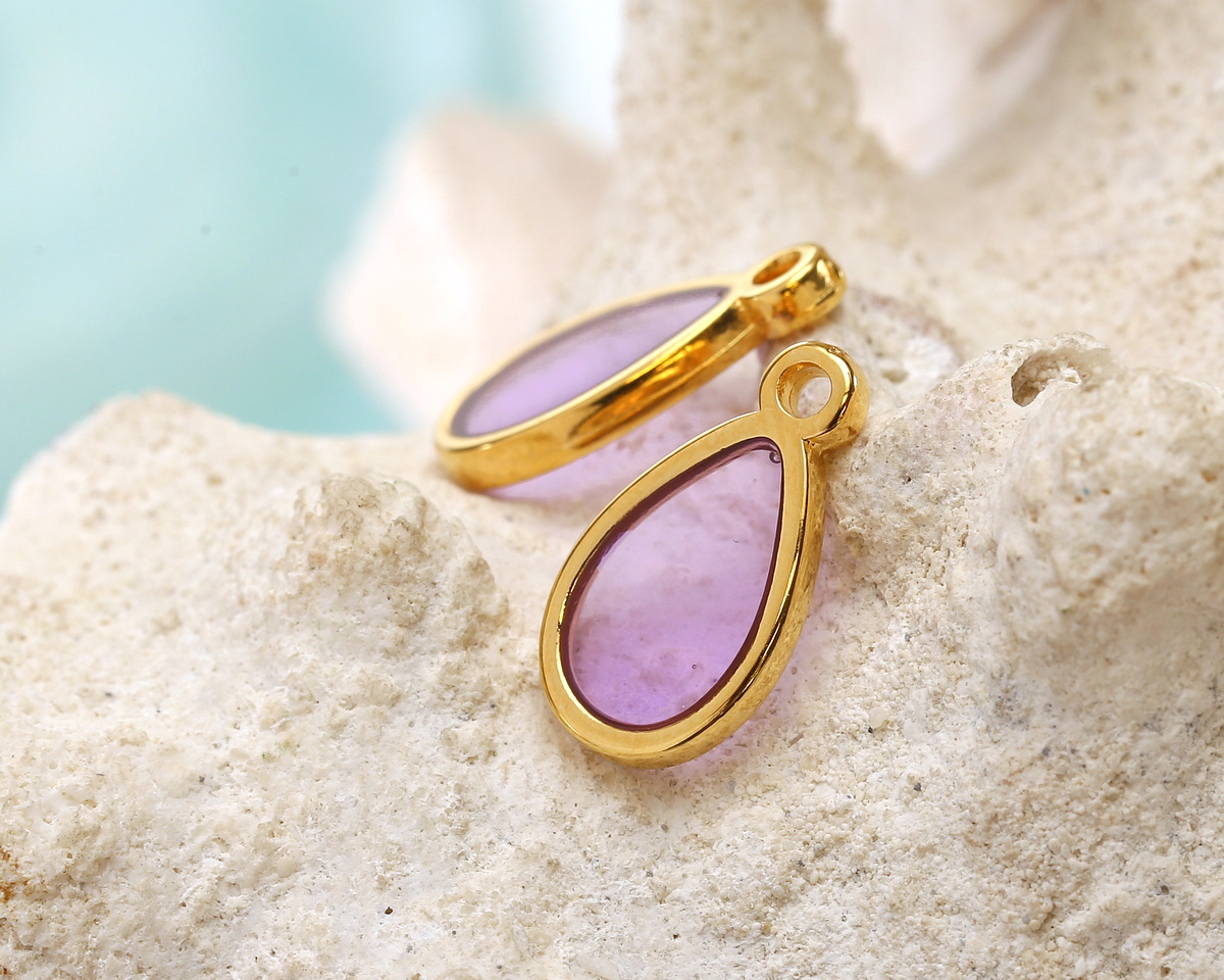 24K Gold (Plated) Transparent Lilac Resin Drop Focal 8x15mm
