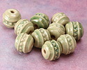 Golem Studio Bottle Green Triangles & Notches Ceramic Round Bead 12-13x13mm