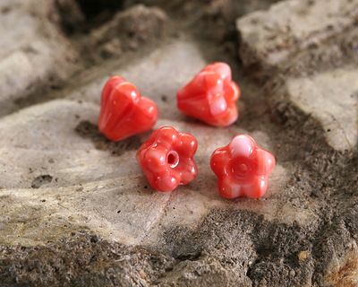 Czech Glass Coral Red Bellflower 5x6mm