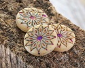 Czech Glass Matte Bisque w/ Metallic Rainbow Origami Flower Coin 18mm