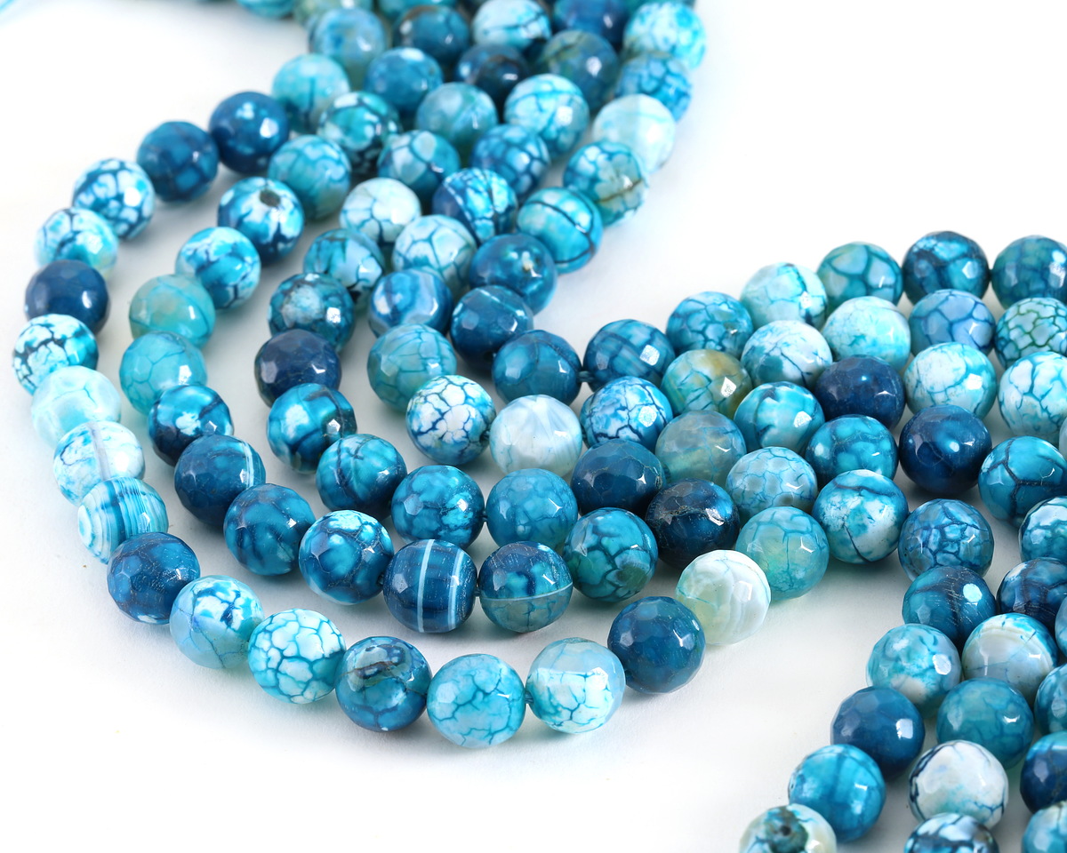 Aqua/White Fire Agate Faceted Round 10mm