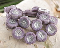 Czech Glass Thistle w/ Silver Finish Hibiscus Coin 14mm