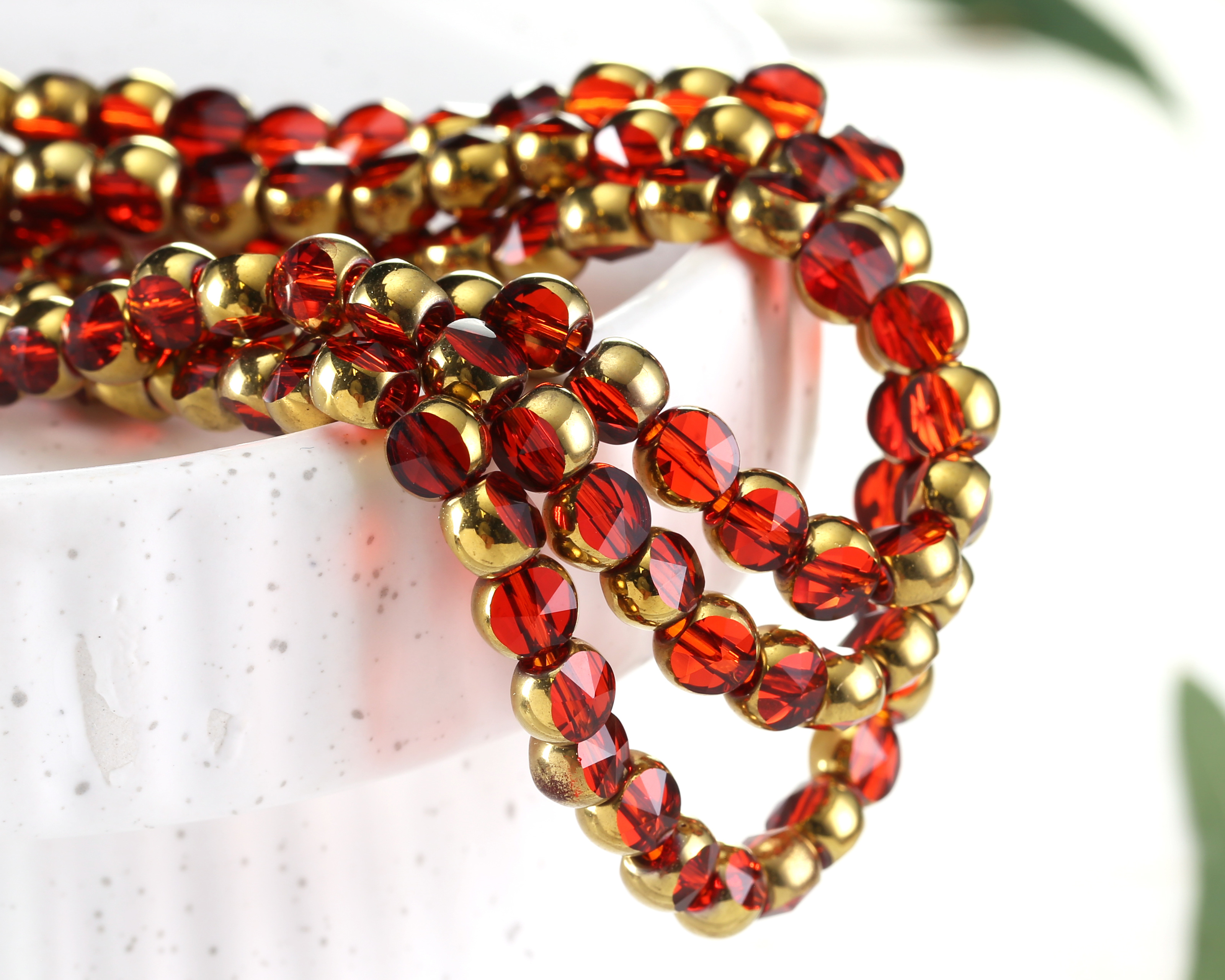 Ruby Crystal w/ Gold Faceted Coin 6.5mm