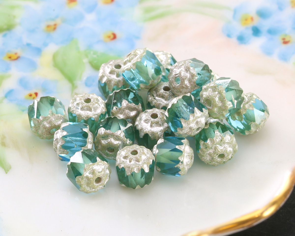 Czech Glass Aquamarine w/ Antique Silver Lantern 6mm