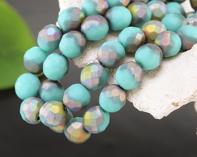 Czech Glass Matte Turquoise AB Fire Polished Round 8mm