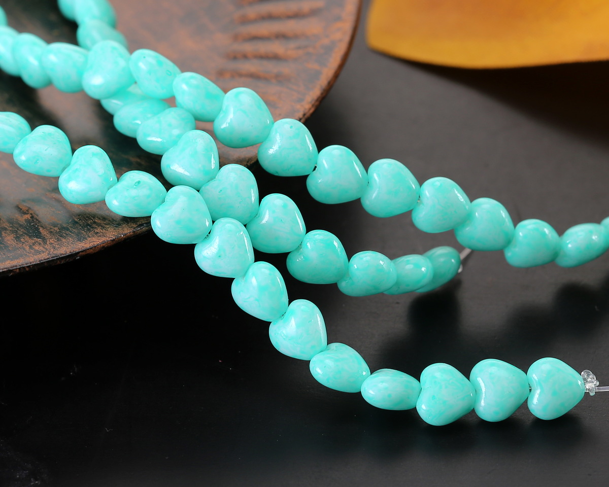 Czech Glass Turquoise Lustered Heart 6mm