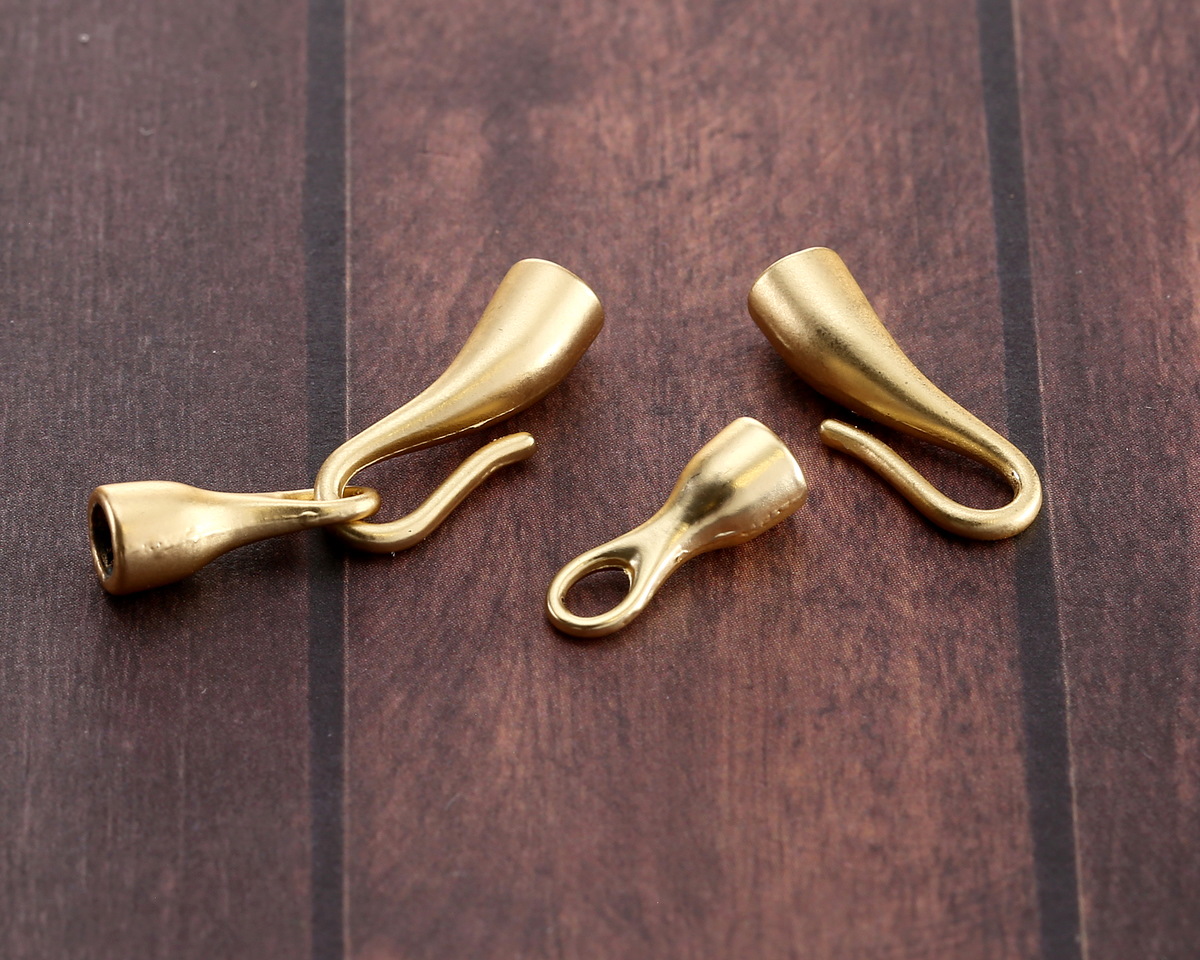 Satin Hamilton Gold (plated) Simple Hook & Eye Glue In 3mm Cord End Clasp 30x5mm