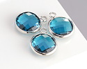 Pacific Blue Crystal Round Drop in Silver Finish Bezel 12.8x16.5mm