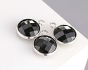 Jet Crystal Round Drop in Silver Finish Bezel 12.8x16.5mm