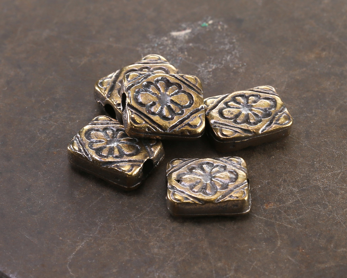 Mykonos Antique Brass (plated) Floral Ornate Rectangle 11x9.5mm