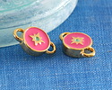 24K Gold (plated) Rose Pink & Mint Enamel North Star Round Focal Link 16x10mm