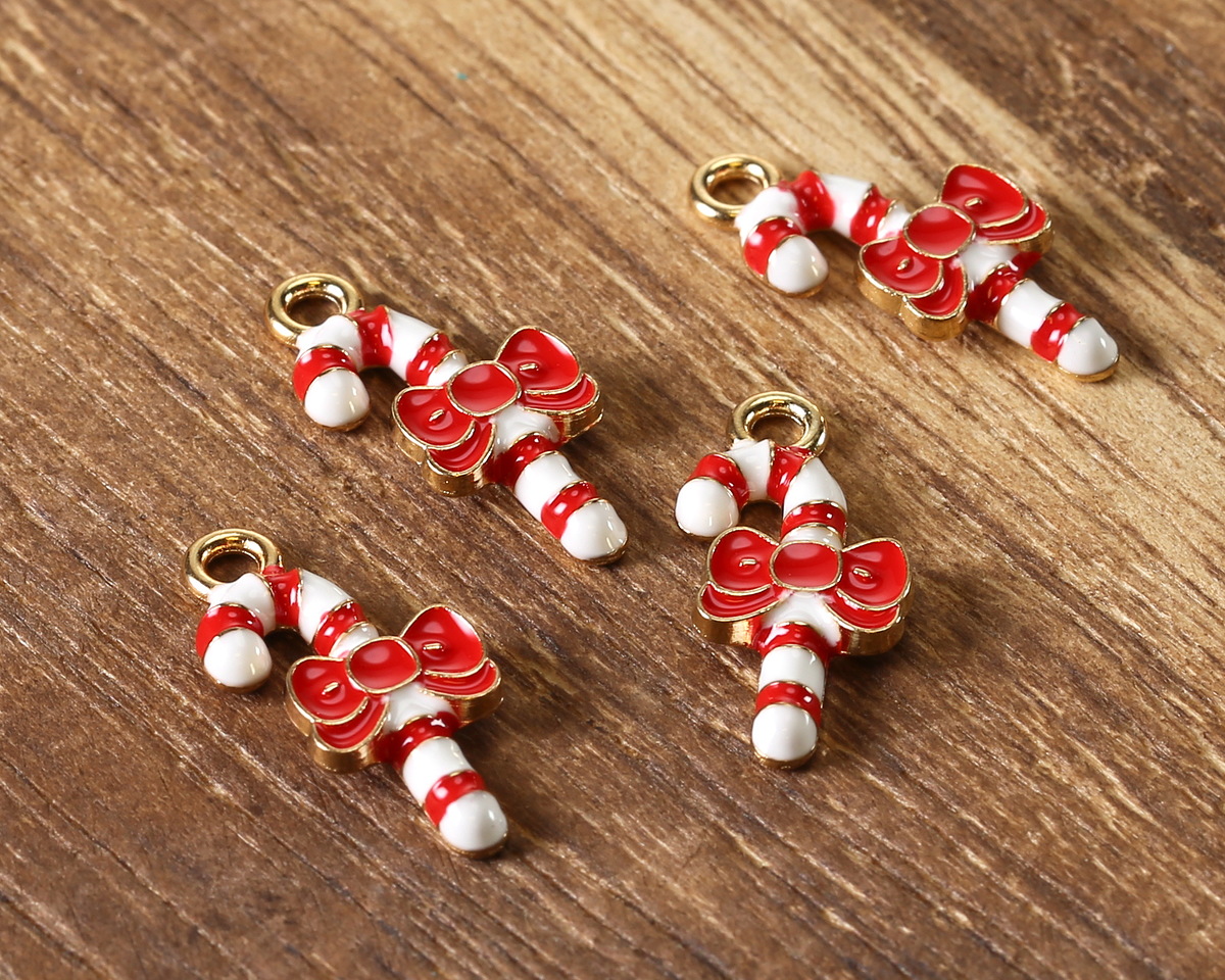 Enamel Candy Cane w/ Red Bow Focal 10x20.5mm