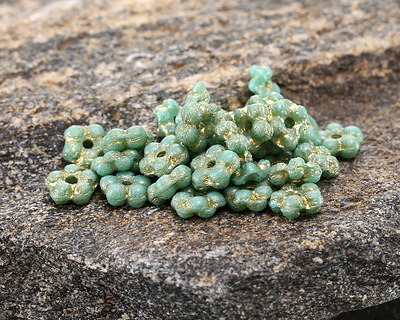 Czech Glass Textured Sea Green w/ Gold Wash Daisy Spacer 2x5mm