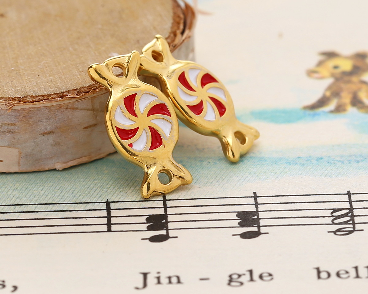 24K Gold (plated) Enamel Peppermint Candy Link 17x8mm