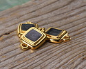 24K Gold (plated) Jet Pearl Enamel Beaded Square Focal 10x16mm