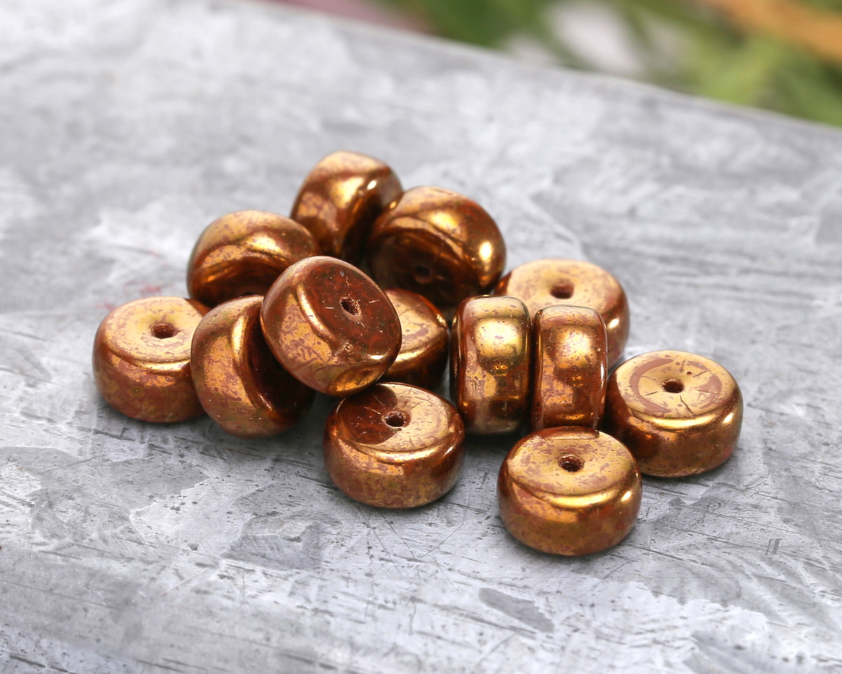 Czech Glass Burnt Umber w/ Bronze Luster Finish Heishi 4x8mm