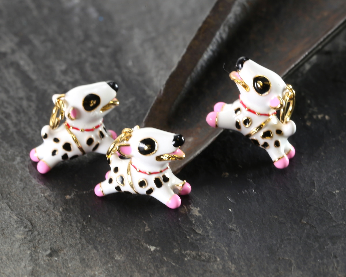 18k Gold (plated) Enamel Playful Puppy Focal 15.5x12mm