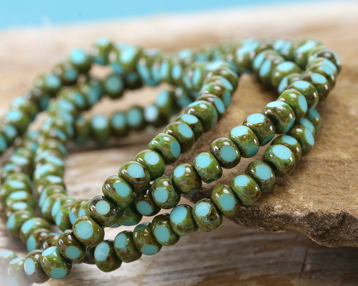 Czech Glass Turquoise Picasso Trica Beads 3x4mm