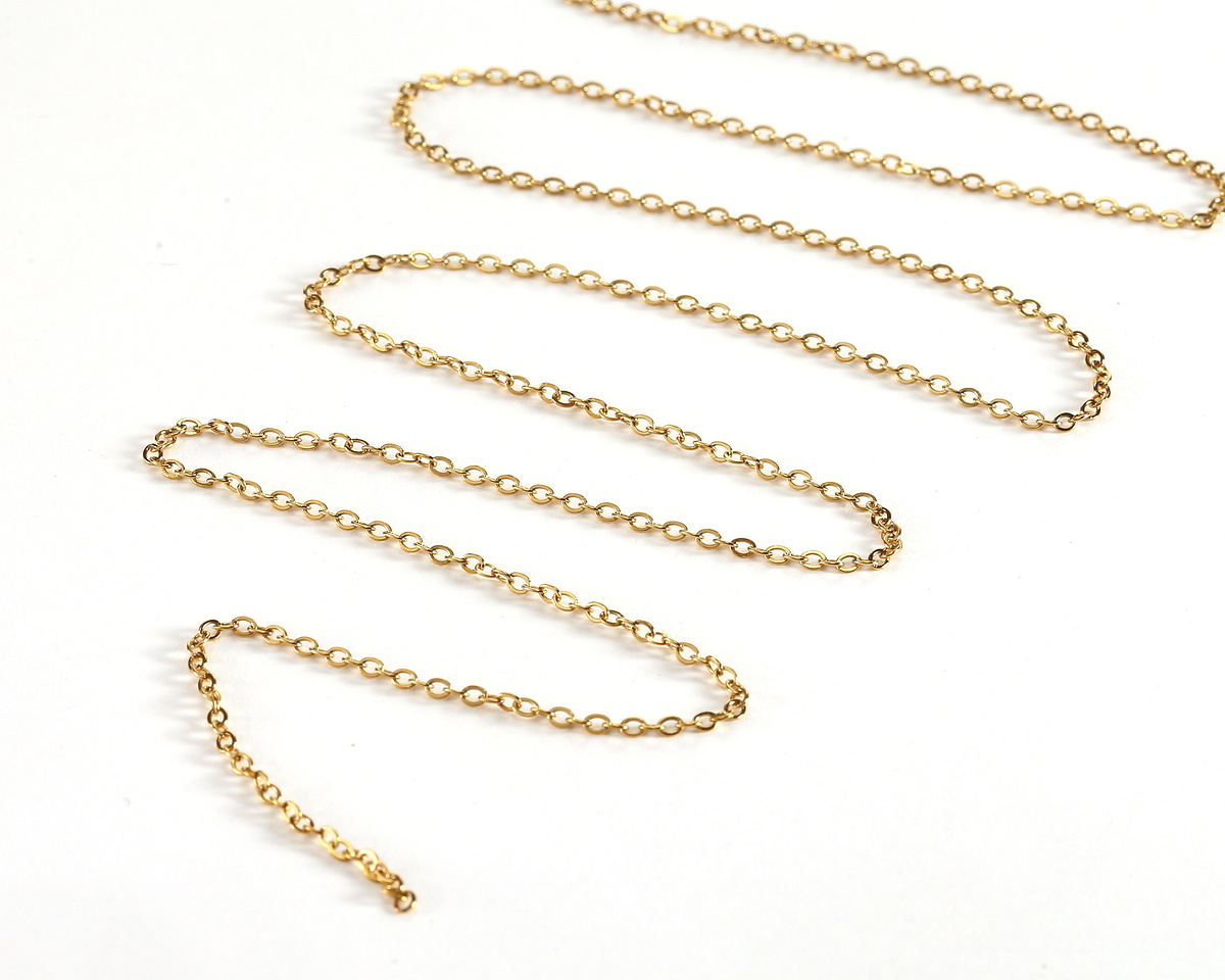 Waterproof 18K Gold PVD Plated Stainless Steel Delicate Cable Chain, 2.25x1.75mm links, 5' Package