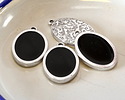 Antique Silver (plated) Jet Enamel Oval Focal 16x25mm