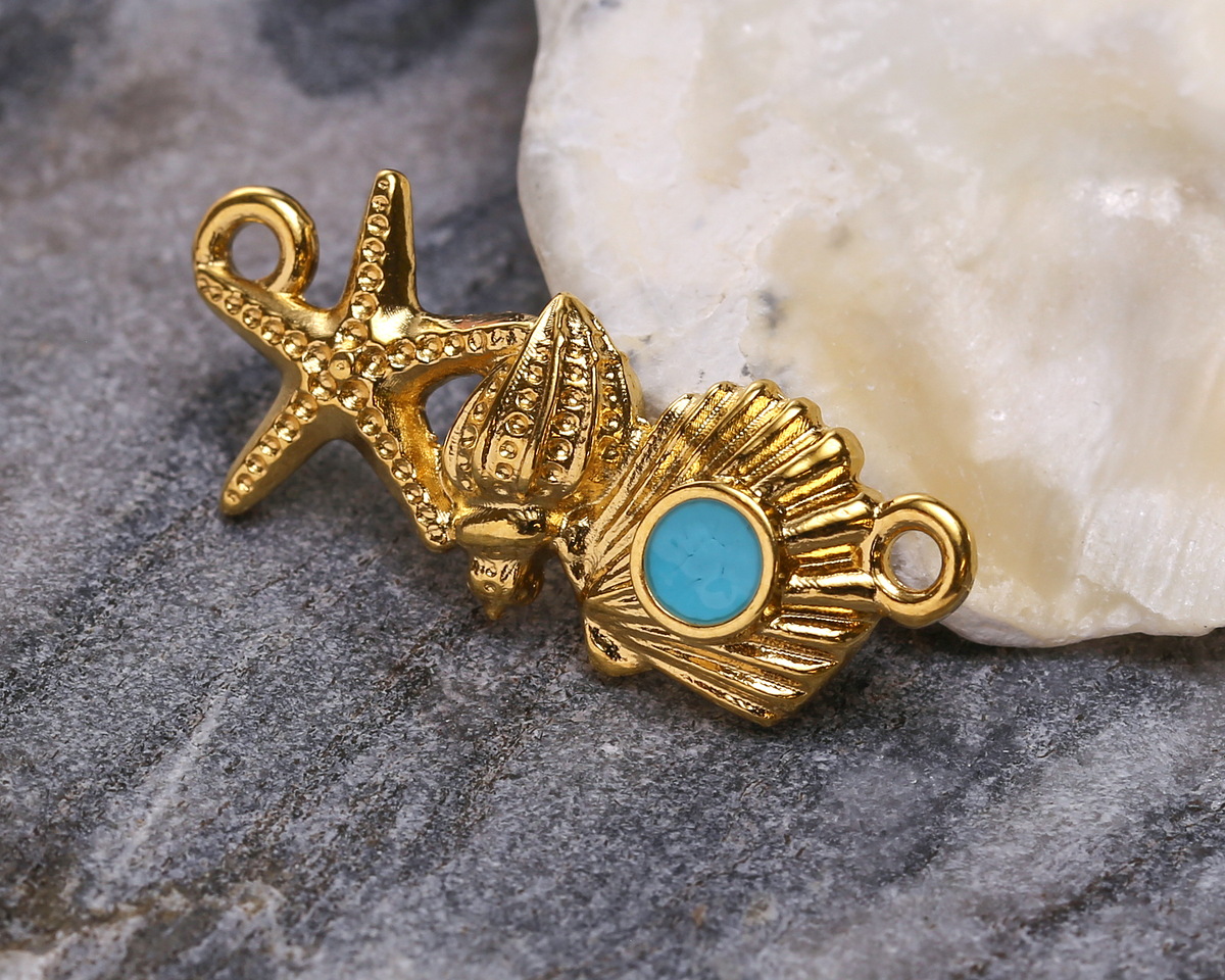 24K Gold (plated) Aqua Enamel Sea Elements Focal Link 26x11mm
