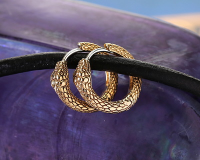 Nina Designs Bronze Ouroboros Huggie Hoop Earring Pair 16mm