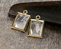 Rock Crystal Quartz w/ Gold Finish Faceted Rectangle Focal 10x15mm