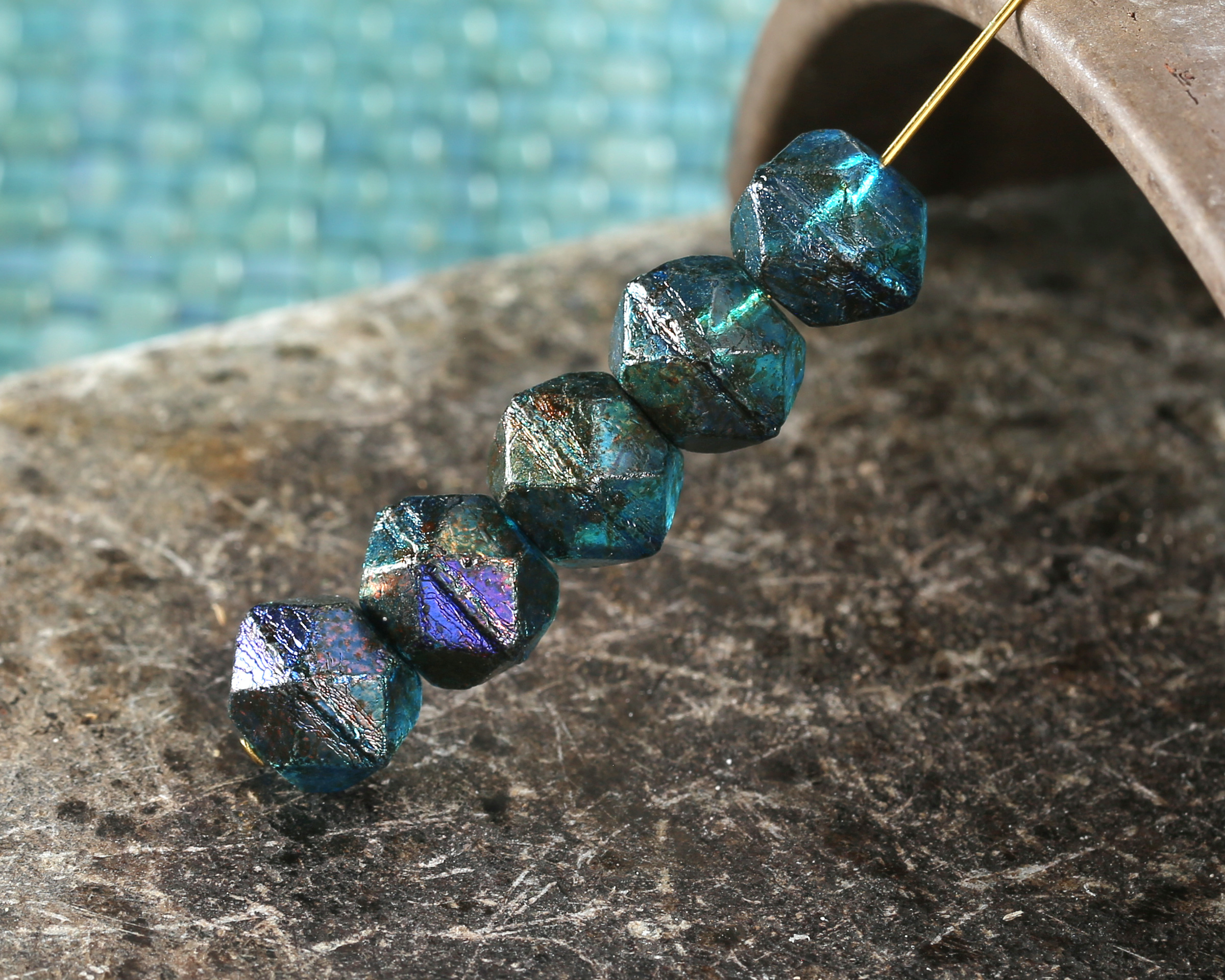 Czech Glass Crystal Metallic Sea Green English Cut Bead 11mm