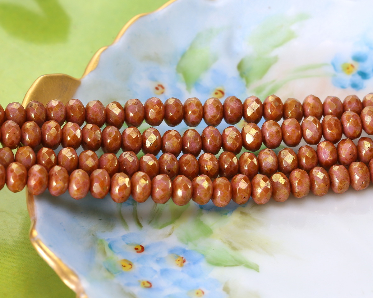 Czech Glass Clay w/ Gold Luster Fire Polished Rondelle 3x5mm