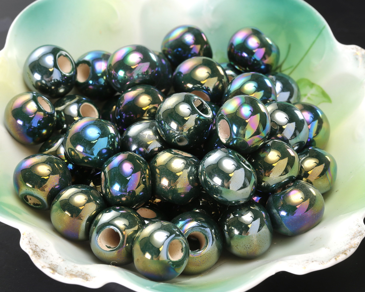 Mykonos Ceramic Iridescent Cobalt Rondelle 13x15-16mm