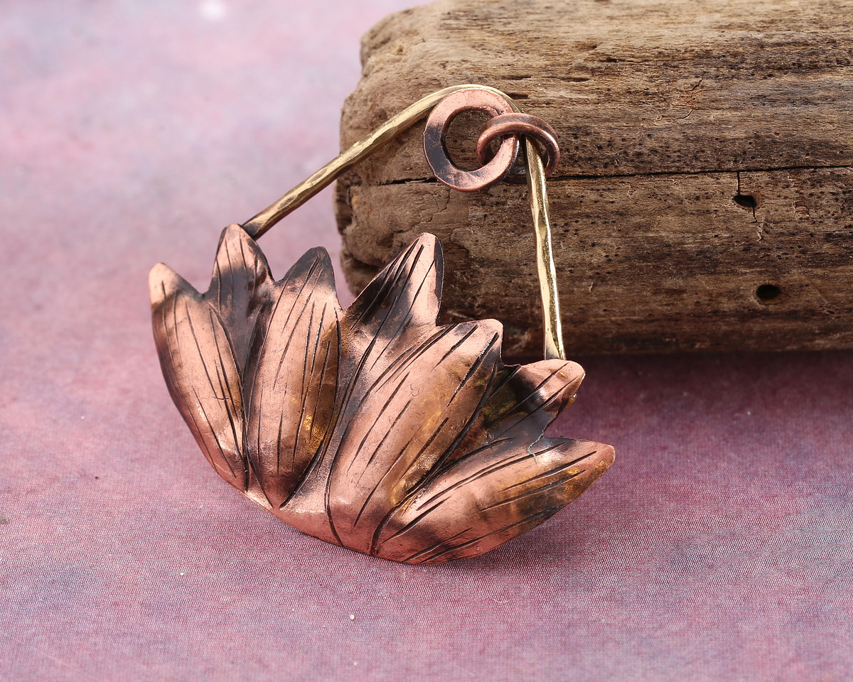 Patricia Healey Antiqued Copper & Brass Lotus Pendant 46.5x44mm