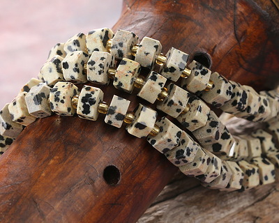 Dalmatian Jasper Microfaceted Hexagon Heishi 4x8mm