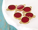 24K Gold (Plated) Transparent Ruby Red Resin Round Focal Link 12x17mm
