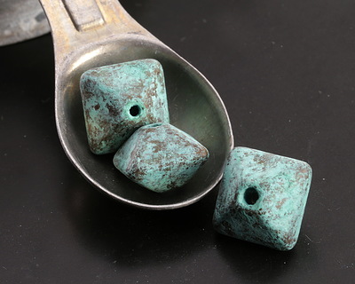 Mykonos Metalized Ceramic Copper Patina Octahedron Bead 13x15mm