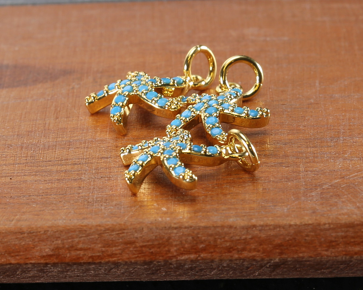 18k Gold (plated) Aqua Opal Pavé Starfish Focal 11x14mm