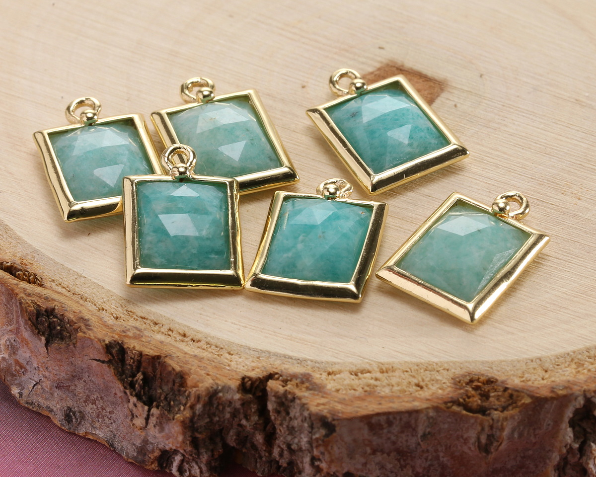 Brazil Amazonite w/ Gold Finish Faceted Rectangle Focal 10x15mm