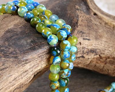 Moss Green & Deep Blue Agate Faceted Round 8mm