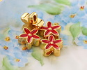 24K Gold (plated) Red Enamel Flower Bead 11mm