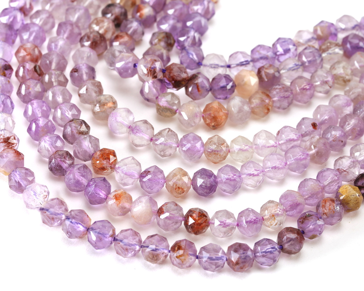 Purple Phantom Quartz (Auralite-23) Diamond Cut Faceted Round 6mm