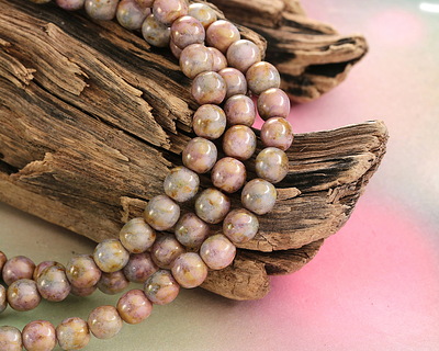 Czech Glass Luster Opaque Gold/Smoky Topaz Round 6mm