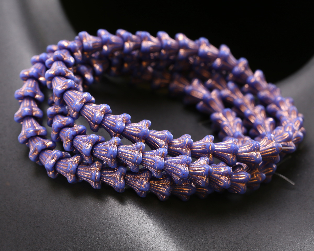 Czech Glass Bronzed Indigo 5 Point Bellflower 5x6mm