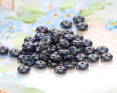 Czech Glass Cobalt Picasso Spacer 2x6mm
