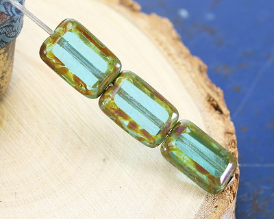 Czech Glass Aquamarine Picasso Rectangle 12x8mm