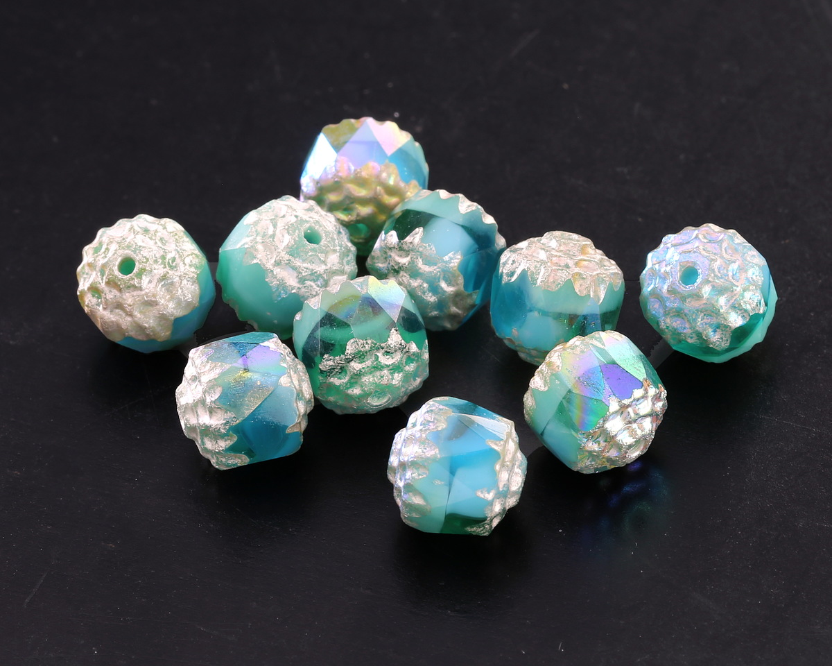 Czech Glass Aquamarine Waters AB w/ Silver Lantern 8mm