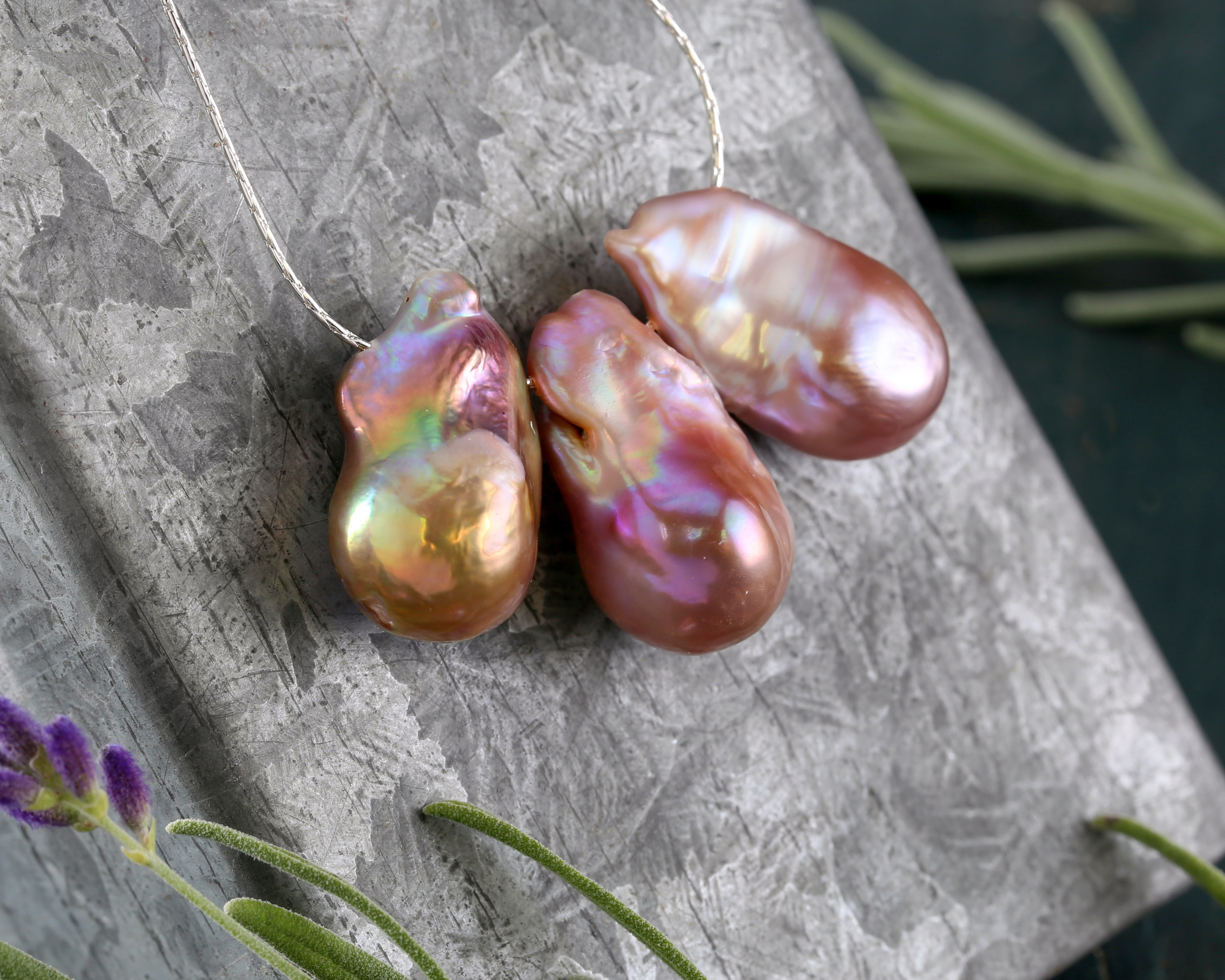 Natural Pink-Purple Side-Drilled Baroque Pearl Focal 12-16x20-26mm